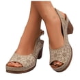 thumbnail image 1 of Rokment Womens Platform Dressy Sandals Summer Beach Classic Vintage Casual Leather Open Peep Toe Chunky Stackable High Heels Slingback Dress Shoes for Ladies Khaki Size 6.5, 1 of 6