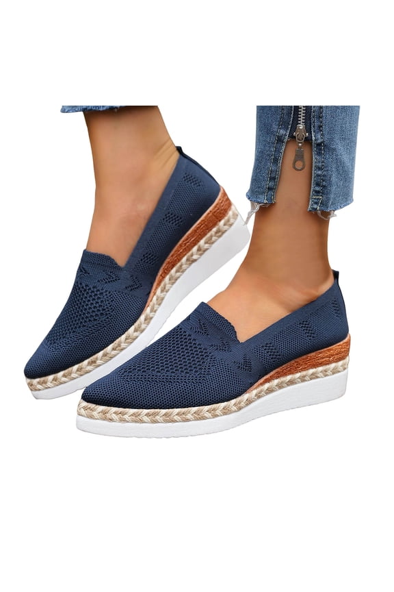 Womens Platform Espadrilles Wedges Slip on Walking Shoes 2026 Spring Fall Breathable Mesh Pointed Toe Dress High Heels Loafers Casual Sandals Navy Size 6.5