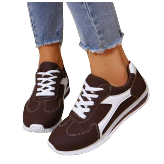 Rokment Womens Platform Fashion Sneakers 2026 Spring Fall Trendy Casual Comfortable Lace up Tennis Walking Shoes Brown Size 6.5