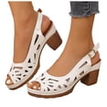 thumbnail image 1 of Rokment Womens Platform Heeled Dress Sandals for Ladies 2026 Summer Fashion Casual Geometic Hollow out Peep Open Toe Chunky Block High Heels Slingback Dressy Pumps White Size 9, 1 of 5