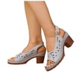 thumbnail image 1 of Rokment Womens Platform High Heels Dressy Sandals 2026 Fashion Hollow out Leather Open Toe Chunky Block Stackable Heeled Adjustable Slingback Dress Summer Shoes for Ladies Grey Size 8, 1 of 8