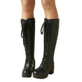 thumbnail image 1 of Rokment Womens Platform Knee High Combat Boots Cocktail Banquet Party Vintage Leather Chunky High Heel Mid Calf Dress Tall Boots Black Size 6, 1 of 5