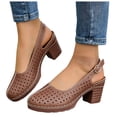 thumbnail image 1 of Rokment Womens Platform Slingback Dressy Sandals 2026 Ladies Fashion Casual Hollow out Leather Closed Toe Chunky Stackable High Heels Slip on Dress Shoes with Back Strap Summer Fall Brown Size 7.5, 1 of 5