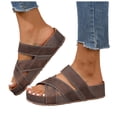 thumbnail image 1 of Rokment Womens Platform Slip on Sandals 2026 Beach Fashion Casual Crooss Band Leather Chunky Wedge Mid Heel Slides Summer Shoes Brown Size 6, 1 of 6