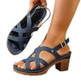 thumbnail image 1 of Rokment Womens Platform Strappy Dressy Sandals Beach Vintage Casual Flower Leather Openwork Chunky Block High Heels Orthopedic Slingback Comfortable Walking Summer Shoes for Ladies 2026 Blue Size 8, 1 of 6
