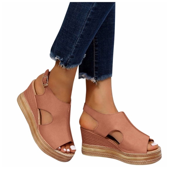 Rokment Womens Platform Wedge Gladiatoor Sandals 2026 Summer Fashion Casual Leather Pep Open Toe Cut-Out Chunky High Heels Slingback Dress Sandals for Woman Brown Size 6.5