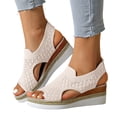 thumbnail image 1 of Rokment Womens Platform Wedge Gladiator Sandals Stylish Comfortable Elastic Mesh Espadrilles Memory Foam Chunky High Heels Athletic Slip on Walking Summer Shoes White Size 6.5, 1 of 6