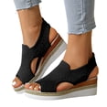 thumbnail image 1 of Rokment Womens Platform Wedge Gladiator Sandals Stylish Comfortable Elastic Mesh Espadrilles Memory Foam Chunky High Heels Athletic Slip on Walking Summer Shoes Black Size 6.5, 1 of 7