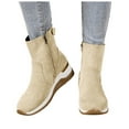 thumbnail image 1 of Rokment Womens Platform Wedge Mid Calf Boots with Side Zipper Stylish Casual Suede Mid Heel Walking Work Short Booties Fall Winter White Size 6.5, 1 of 4