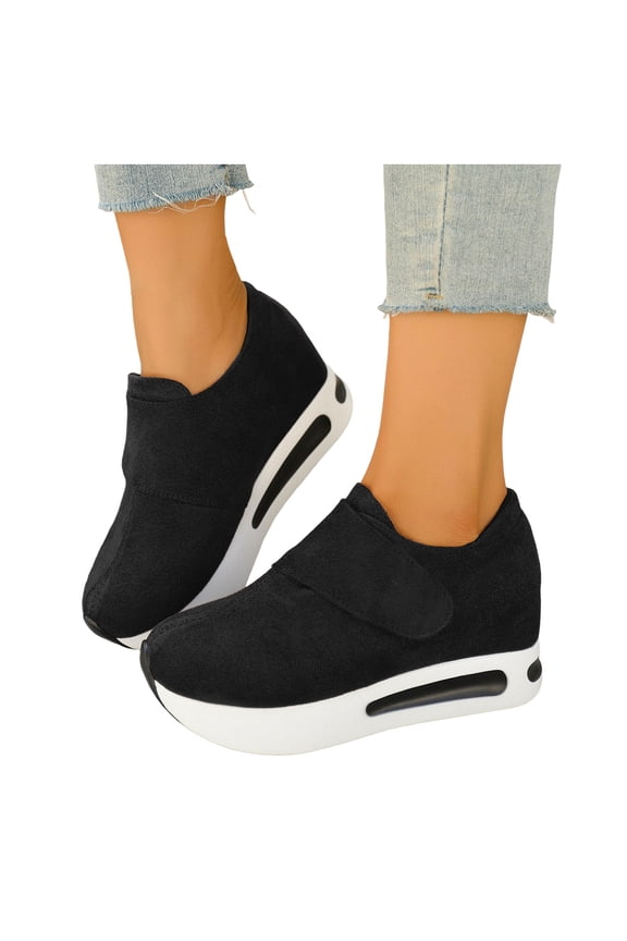 Womens Platform Wedge Walking Shoes 2026 Spring Fall Suede Chunky Height Increasing Mid Heel Fashion Sneakers Nurses Nursing Work Loafers Black Size 6.5