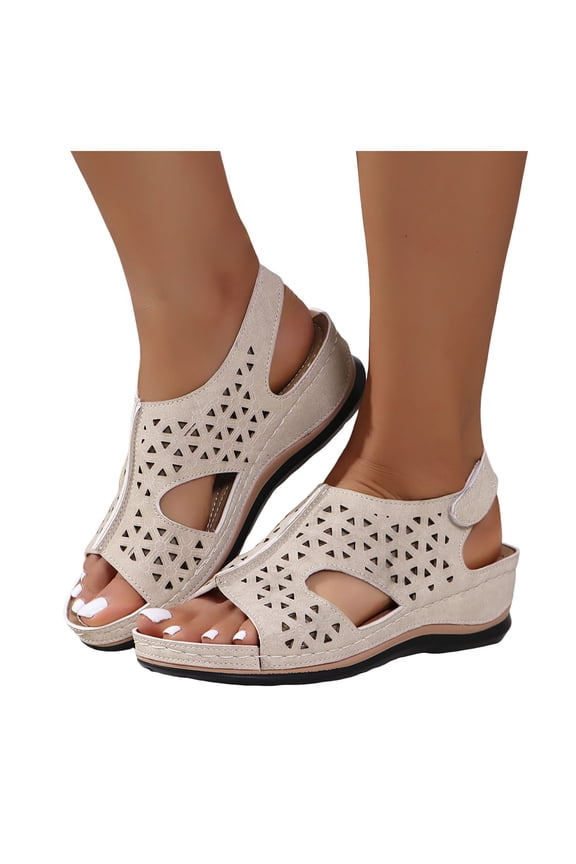 Womens Platform Wedges Gladiator Sandals 2026 Beach Comfortable Vintage Leather Hollow out Orthopedic Walking Dress Slingback Summer Shoes Beige Size 9.5