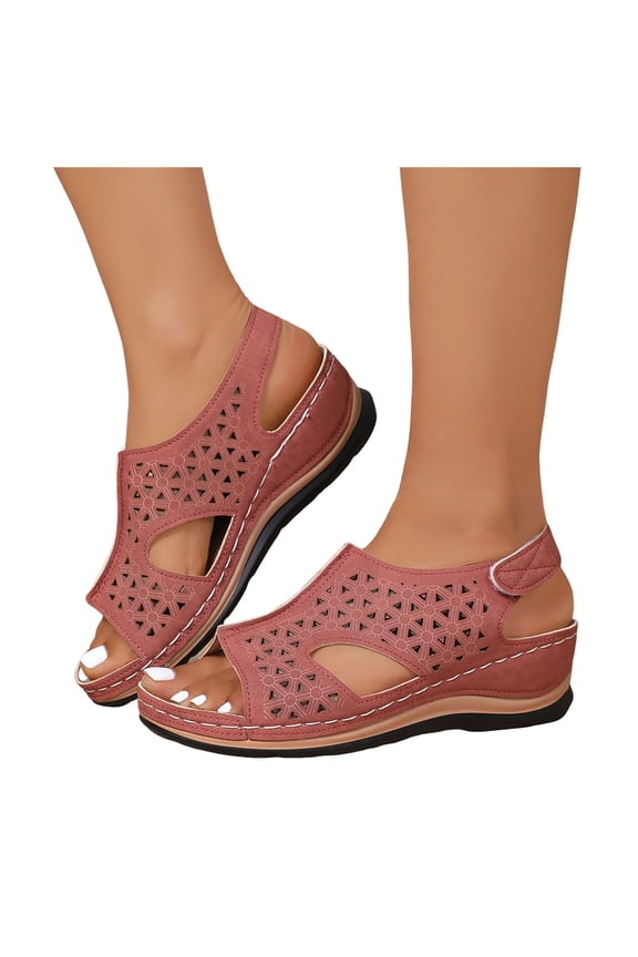 Womens Platform Wedges Gladiator Sandals 2026 Beach Comfortable Vintage Leather Hollow out Orthopedic Walking Dress Slingback Summer Shoes Watermelon Red Size 7.5