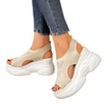 thumbnail image 1 of Rokment Womens Platform Wedges Walking Running Sandals Breathable Comfortable Mesh Hollow out Height Increasing Chunky High Heels Athletic Work Nursing Summer Shoes Beige Size 6, 1 of 8