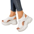 thumbnail image 1 of Rokment Womens Platform Wedges Walking Running Sandals Breathable Comfortable Mesh Hollow out Height Increasing Chunky High Heels Athletic Work Nursing Summer Shoes White Size 7.5, 1 of 5
