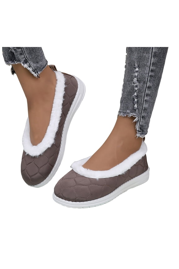Womens Quilted Fleece Lined Fuzzy Platform Ballerina Flat Slip on Winter Loafers House Shoes Warm Cozy Snow Ankle Boots Bedroom Slippers for Indoor Outdoor