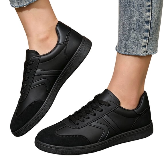 Rokment Womens Retro Black Low Top Walking Shoes Casual Leather Lace up Fashion Sneakers Outdoor Athletic Tennis Flat