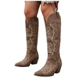 thumbnail image 1 of Rokment Womens Retro Floral Embroidered Wide Calf Knee High Cowboy Boots Boho Suede Pointed Toe Chunky Heels Knee-Length Western Cowgirl Dress Tall Booties, 1 of 6