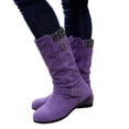 thumbnail image 1 of Rokment Womens Retro Slouch Mid Calf Flat Boots Comfortable Casual Buckles Suede Knit Patchwork Round Toe No Heels Dress Booties Fall Winter, 1 of 7