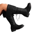 thumbnail image 1 of Rokment Womens Retro Wide Mid Calf Foldover Cowboy Cowgirl Boots Vintage Leather Low Heel Side Strappy Fold over Riding Dress Tall Boots Fall Winter Black Size 6, 1 of 5