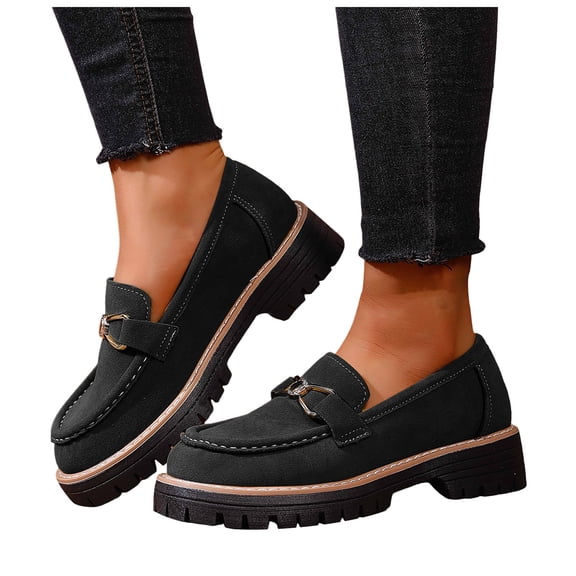 Rokment Womens Rhinestones Penny Loafers 2026 Spring Fall Fashion Casual Suede Sparkly Chunky Slip on Walking Oxfords Dress Shoes A Size 6