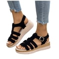 thumbnail image 1 of Rokment Womens Roman Platform Gladiator Sandals Beach Trendy Casual Suede Open Toe Buckles Chunky Wedge Fisherman Dress Heels Comfortable Walking Shoes Summer Black Size 8.5, 1 of 8