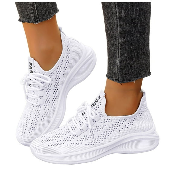 Rokment Womens Running Tennis Shoes Breathable Mesh Lace up Athletic Memory Foam Walking Trainners Comfortable Casual Fitness Golf Non Slip Work Fashion Sneakers White Size 7.5