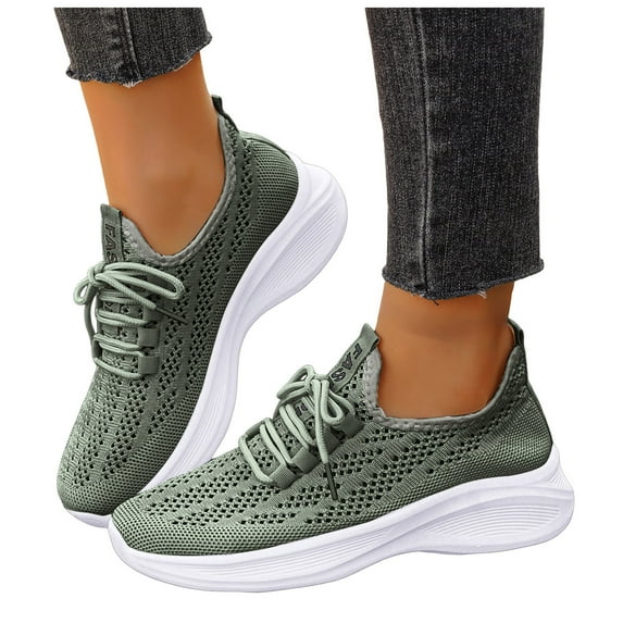 Rokment Womens Running Tennis Shoes Breathable Mesh Lace up Athletic Memory Foam Walking Trainners Comfortable Casual Fitness Golf Non Slip Work Fashion Sneakers Green Size 6