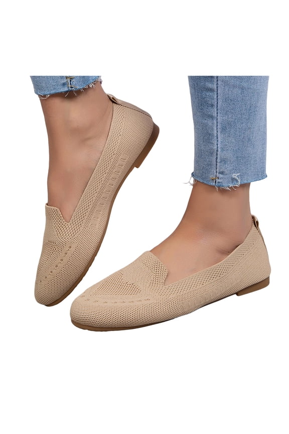 Womens Slip on Socks Walking Shoes Penny Loafers Comfortable Travel Casual Flat Lightweight Knit Low Heels Driving Boat Oxfords Beige Size 10