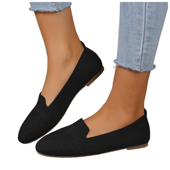 Rokment Womens Slip on Socks Walking Shoes Penny Loafers Comfortable Travel Casual Flat Lightweight Knit Low Heels Driving Boat Oxfords Black Size 9