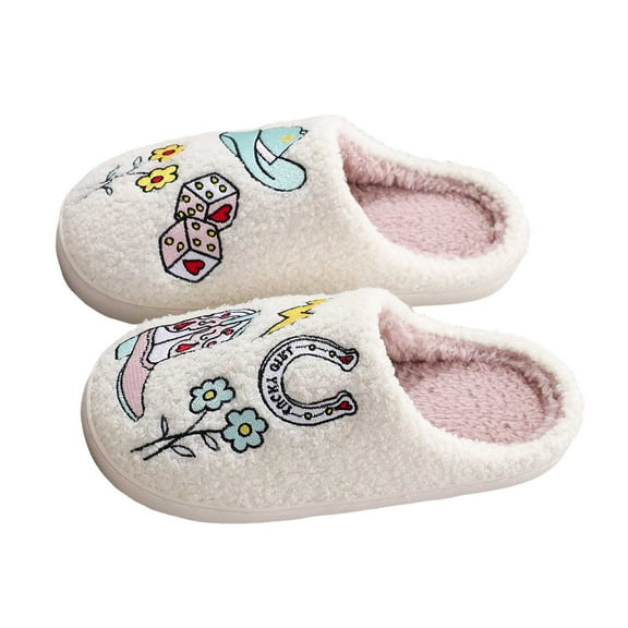 Rokment Womens Slippers for Bride Flower Ring Cowboy Boot Embroidered Fuzzy Indoor House Shoes Christmas Winter Cozy Warm Bedroom Memory Foam Slip on Blue Size 6