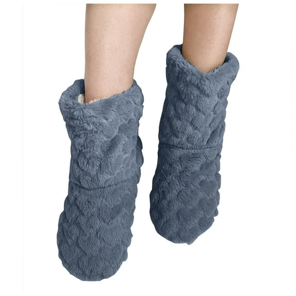 Rokment Womens Slippers Socks Boots Velvet Indoor Winter Soft Warm Cozy Fuzzy Lined Mid Calf Booties Slippers Dark Gray Size 7
