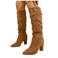 thumbnail image 1 of Rokment Womens Slouch Knee High Dress Boots 2025 Fall Winter Fashion Suede Pointed Toe High Heels Mid Calf Tall Boots Brown Size 7, 1 of 6