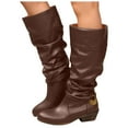 thumbnail image 1 of Rokment Womens Slouchy Wide Calf Boots 2025 Fashion Strappy Leather Chunky Low Heel Knee High Dress Tall Boots, 1 of 7