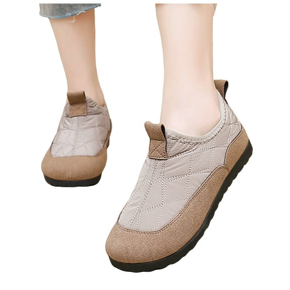 Rokment Womens Snow Boots with Fleece Lined 2025 Comfortable Fashion Quilted Suede Patchwork Slip on Walking Flat Winter Ankle Booties