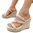 thumbnail image 1 of Rokment Womens Sparkling Rhinestones Wedge Heels Slides Sandals with Convertible Back Strap Stylish Simple Espadrilles Platform Chunky Heeled Slip on Dressy Slippers for Ladies White Size 9.5, 1 of 5