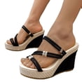 thumbnail image 1 of Rokment Womens Sparkling Rhinestones Wedge Heels Slides Sandals with Convertible Back Strap Stylish Simple Espadrilles Platform Chunky Heeled Slip on Dressy Slippers for Ladies Black Size 6, 1 of 7