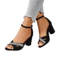 thumbnail image 1 of Rokment Womens Sparkly Rhinestones Dressy Sandals High Heels for Ladies Bride Wedding Fashion Glitter Black Suede Open Toe Chunky Block Heeled Ankle Strap Summer Dress Pumps B Size 6, 1 of 8