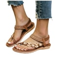 thumbnail image 1 of Rokment Womens Sparkly Rhinestones Flower Bow Beaded Orthopedic Sandals with Arch Support Comfortable Ortho Low Heels Slingback Dressy Flip Flops Beach Summer Casual Shoes Brown Size 9.5, 1 of 7