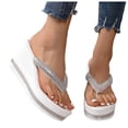thumbnail image 1 of Rokment Womens Sparkly Rhinestones Wedge Flip Flops Fashion Casual Bling Platform Dressy Slip on Thong Comfortable Walking Backless Sandals for Bride Wedding White Size 8.5, 1 of 5
