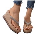thumbnail image 1 of Rokment Womens Sparkly Rhinestones Wedge Flip Flops Fashion Casual Bling Platform Dressy Slip on Thong Comfortable Walking Backless Sandals for Bride Wedding Khaki Size 9.5, 1 of 5