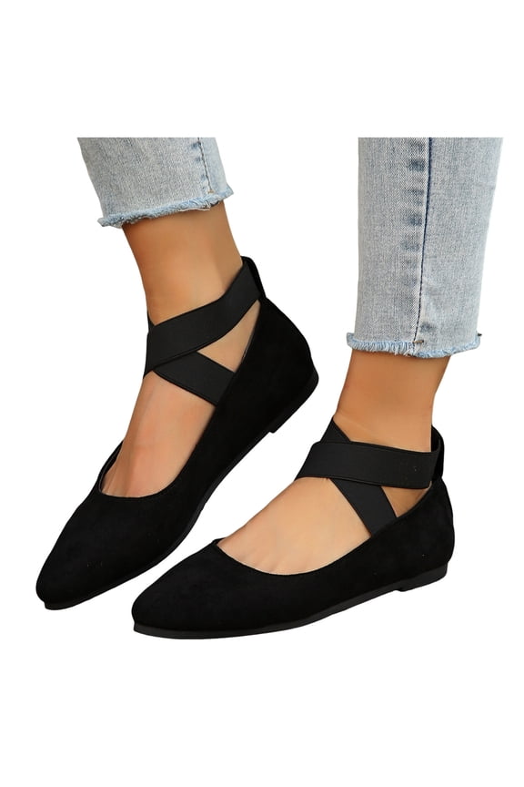 Womens Strappy Ballet Flat Dress Shoes 2026 Spring Fall Suede Fashion Casual Pointed Toe Bridal Low Heels Walking Loafers for Bride Wedding Black Size 9