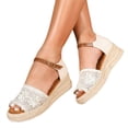 thumbnail image 1 of Rokment Womens Straw Crochet Woven Espadrilles Platform Dress Sandals Bohemian Beach Casual Peep Toe Ankle Strap Wedge Chunky High Heels Dressy Shoes for Travel Vocation Summer White Size 8.5, 1 of 4