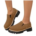 thumbnail image 1 of Rokment Womens Studded Platform Slip on Penny Loafers 2026 Spring Fall Trendy Casual Suede Chunky Lugs Low Heel Oxfords Dress Walking Shoes Khaki Size 7, 1 of 6
