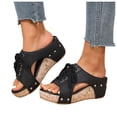 thumbnail image 1 of Rokment Womens Vintage Beach Platform Wedge Slides Sandals Summer Retro Casual Studded Suede Open Toe Lace up Chunky High Heels Slip on Backless Dress Mules Black Size 6, 1 of 7