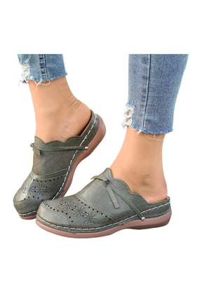 Womens Vintage Bow Platform Wedge Clogs and Mules Sandals 2026 Spring Summer Beach Vacation Casual Leather Wide Width Closed Toe Backless Orthopedic Dress Slip on Slippers AG Size 6