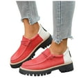 thumbnail image 1 of Rokment Womens Vintage Classic Oxfords Fashion Sneakers Wide Feet 2026 Spring Fall Color Block Leather Slip on Chunky Loafers Casual Tennis Walking Driving Flat Red Size 8.5, 1 of 5