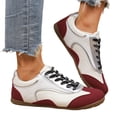 thumbnail image 1 of Rokment Womens Vintage Color Block Running Walking Shoes Skateboarding Fashion Sneakers Retro Suede Leather Patchwork Skate Flat Casual Tennis Shoes Red Size 7.5, 1 of 7