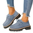 thumbnail image 1 of Rokment Womens Vintage Fashion Sneakers 2026 Spring Fall Suede Leather Lace up Chunky Mid Heel Casual Oxfords Dress Loafers Walking Shoes Blue Size 8, 1 of 6