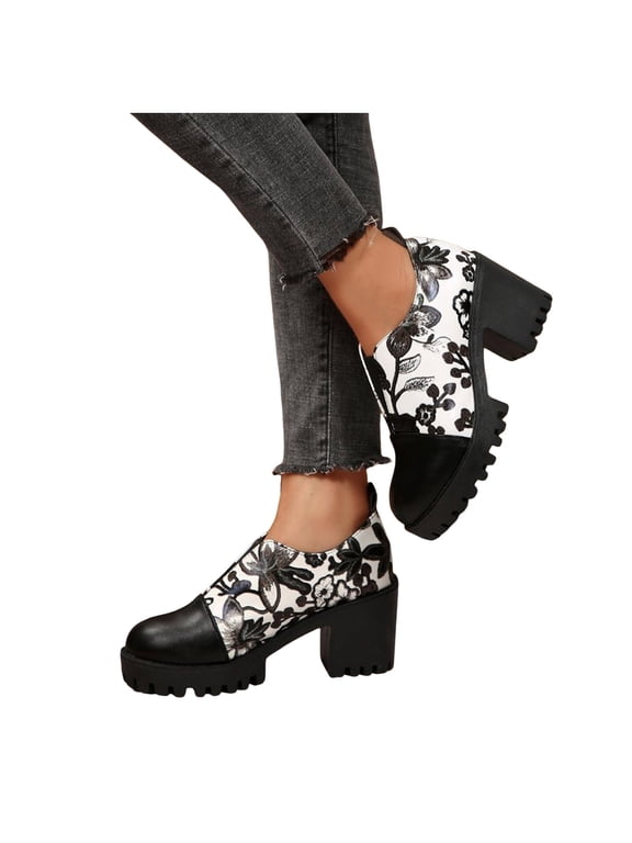 Womens Vintage Flower Platform Mary Jane Ankle Boots 2025 Fall Winter Leather Chunky Lug Sole Slip on Dress Booties
