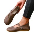 thumbnail image 1 of Rokment Womens Vintage Leather Mary Jane Ballet Flat Walking Shoes for Wide Feet Boho Beach Retro Leather Wedge Low Heels Slip-On Dress Loafers Khaki Size 6.5, 1 of 7